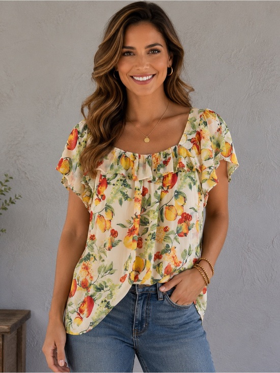 LC Lauren Conrad Tops - LC Lauren Conrad Floral Ruffle Blouse | Size Large | Romantic Cottagecore Top
